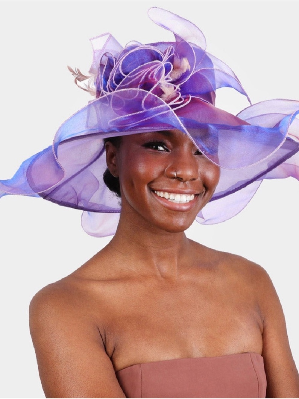 Elegant Women's Decorative Organza Hat in Yellow and Pastel Print - Picture 3 of 7